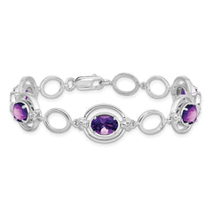 Sterling Silver Rhodium-plated Amethyst Open Link Bracelet QX949AM