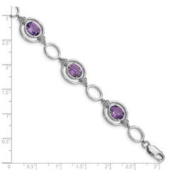 Sterling Silver Rhodium-plated Amethyst Open Link Bracelet QX949AM