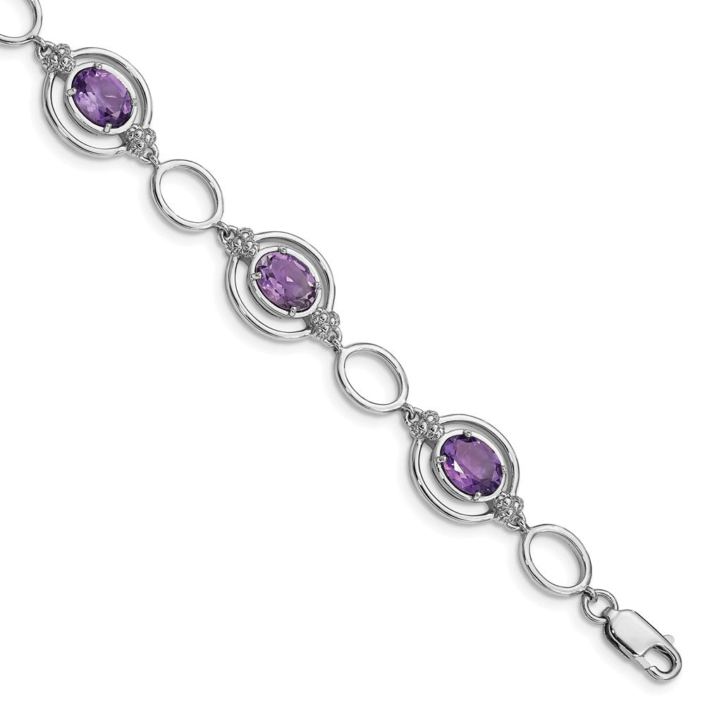 Sterling Silver Rhodium-plated Amethyst Open Link Bracelet QX949AM