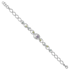 Sterling Silver Rhodium-plated w/Peridot, Blue Topaz &Amethyst Bracelet QX950RB