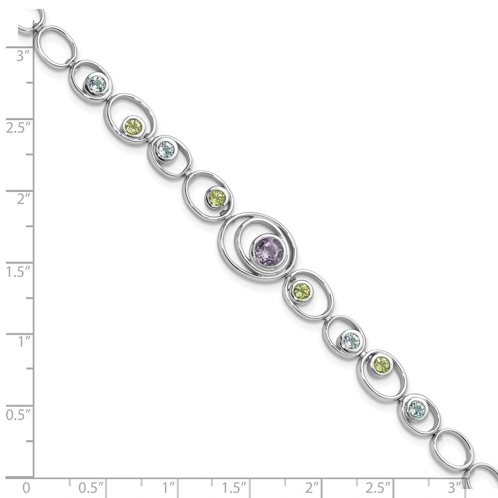 Sterling Silver Rhodium-plated w/Peridot, Blue Topaz &Amethyst Bracelet QX950RB