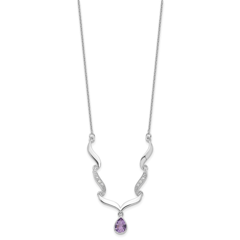 Sterling Silver Rhodium-plated w/Amethyst & White Topaz w/2in. ext. Necklac QX954AM