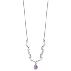Sterling Silver Rhodium-plated w/Amethyst & White Topaz w/2in. ext. Necklac QX954AM
