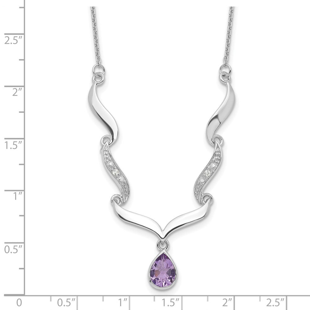Sterling Silver Rhodium-plated w/Amethyst & White Topaz w/2in. ext. Necklac QX954AM