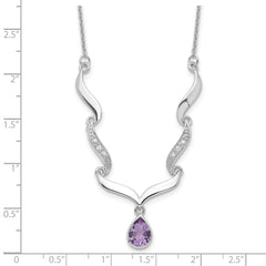 Sterling Silver Rhodium-plated w/Amethyst & White Topaz w/2in. ext. Necklac QX954AM