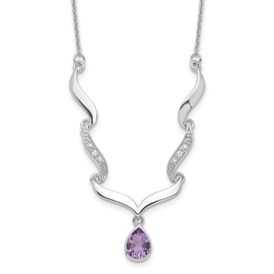 Sterling Silver Rhodium-plated w/Amethyst & White Topaz w/2in. ext. Necklac QX954AM