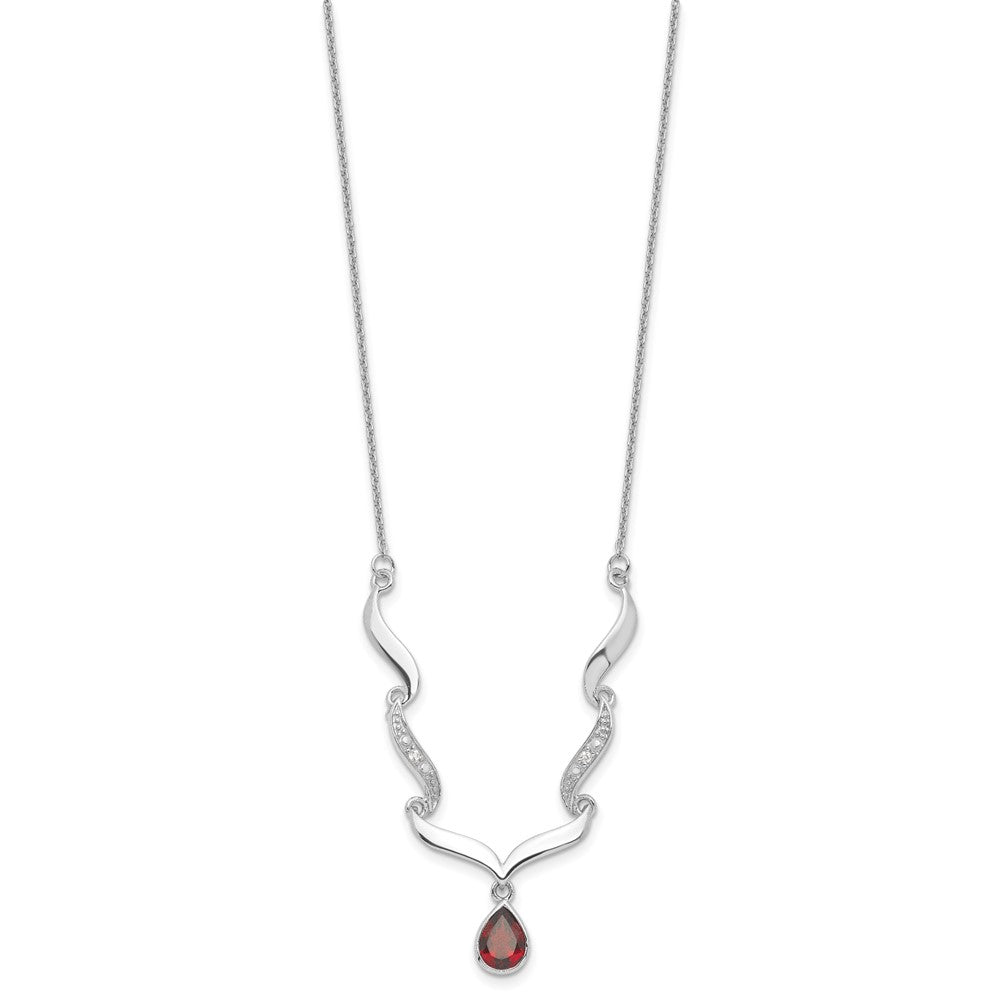 Sterling Silver Rhodium-plated w/Garnet & White Topaz w/2in. ext. Necklace QX954GA