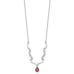 Sterling Silver Rhodium-plated w/Garnet & White Topaz w/2in. ext. Necklace QX954GA