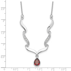 Sterling Silver Rhodium-plated w/Garnet & White Topaz w/2in. ext. Necklace QX954GA