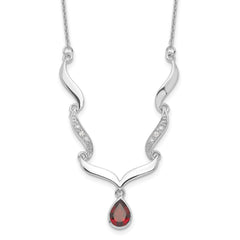 Sterling Silver Rhodium-plated w/Garnet & White Topaz w/2in. ext. Necklace QX954GA