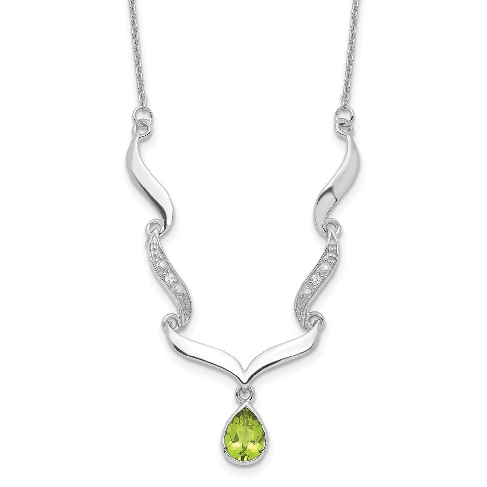 Sterling Silver RH Plated Peridot and White Topaz with 2in. Ext Necklace QX954PE