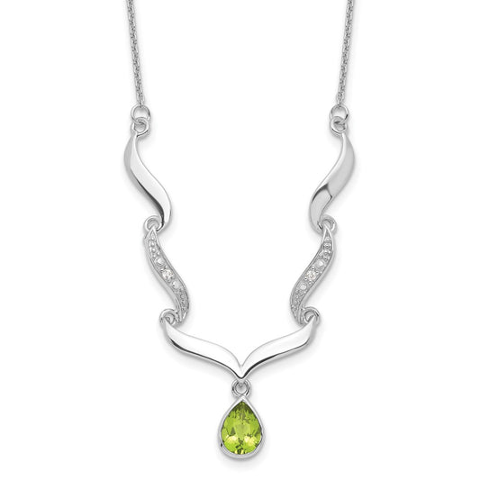 Sterling Silver RH Plated Peridot and White Topaz with 2in. Ext Necklace QX954PE