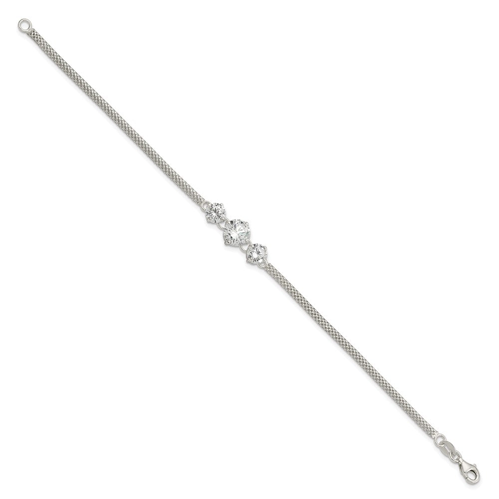 Sterling Silver CZ 7.5in 3-stone Bracelet QX958CZ