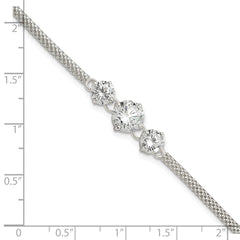 Sterling Silver CZ 7.5in 3-stone Bracelet QX958CZ