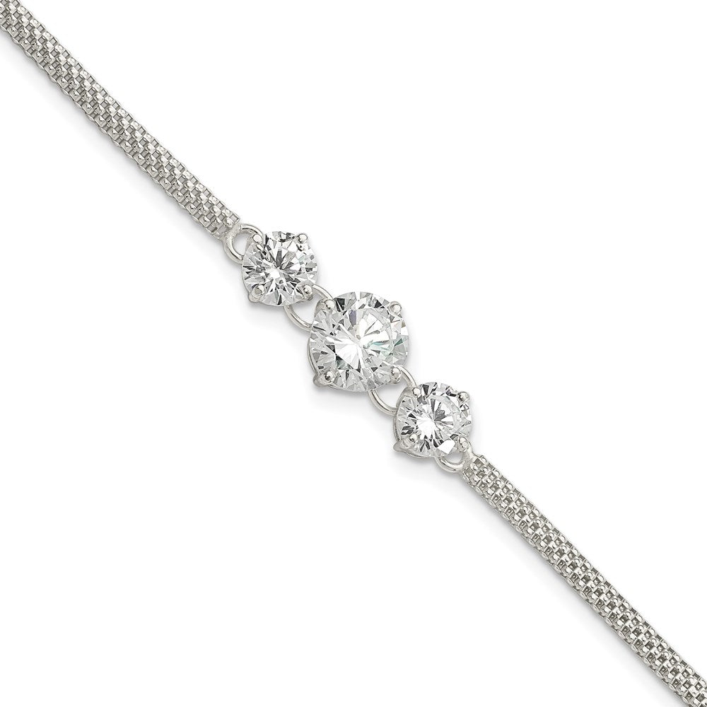 Sterling Silver CZ 7.5in 3-stone Bracelet QX958CZ