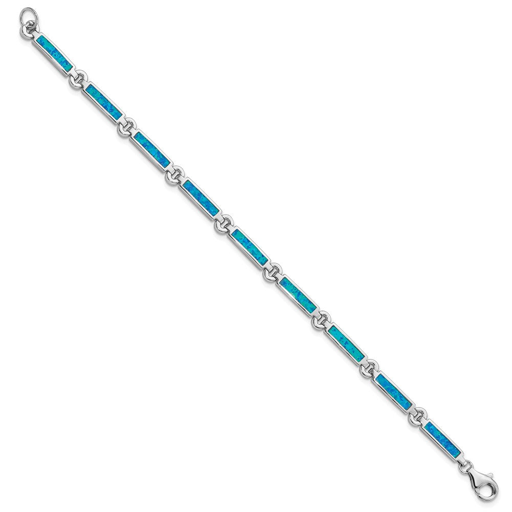 Sterling Silver Rhodium-plated Lab Created Opal Bars 7 inch Bracelet QX971CP