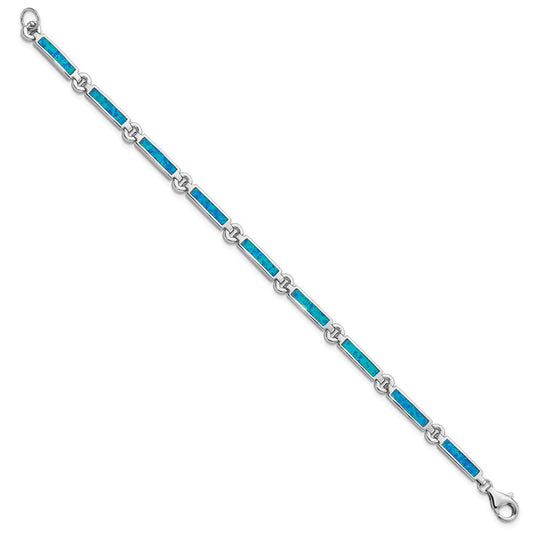 Sterling Silver Rhodium-plated Lab Created Opal Bars 7 inch Bracelet QX971CP