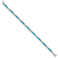 Sterling Silver Rhodium-plated Lab Created Opal Bars 7 inch Bracelet QX971CP