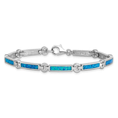 Sterling Silver Rhodium-plated Lab Created Opal Bars 7 inch Bracelet QX971CP