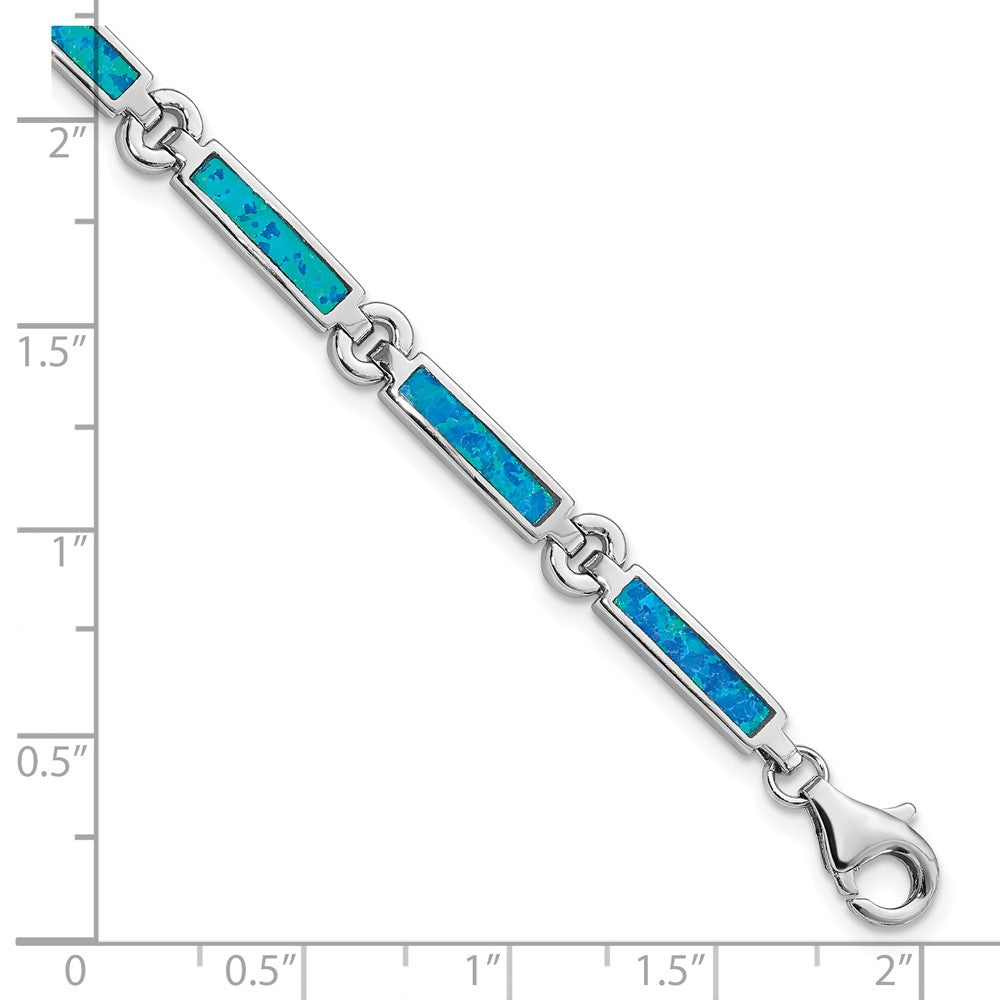Sterling Silver Rhodium-plated Lab Created Opal Bars 7 inch Bracelet QX971CP