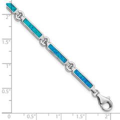 Sterling Silver Rhodium-plated Lab Created Opal Bars 7 inch Bracelet QX971CP
