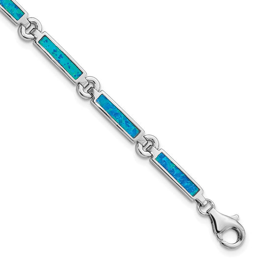Sterling Silver Rhodium-plated Lab Created Opal Bars 7 inch Bracelet QX971CP