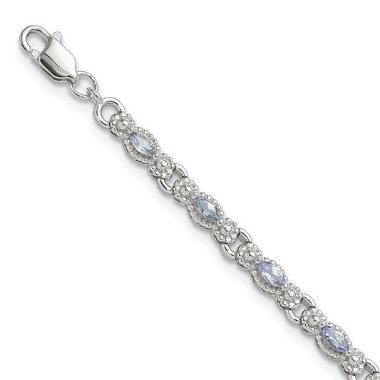 Sterling Silver Rhodium-plated Polished Tanzanite 7.5 inch Bracelet QX975TZ