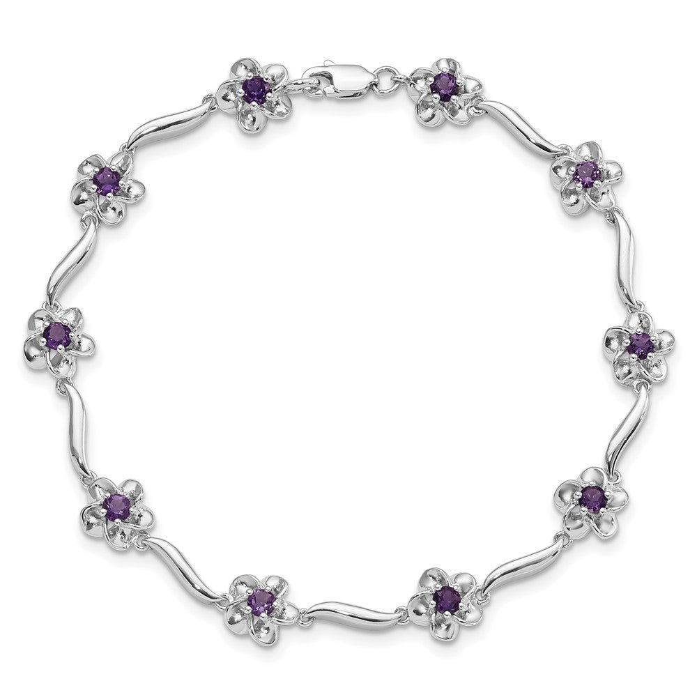 Sterling Silver Rhodium-plated Floral Amethyst Bracelet QX980AM