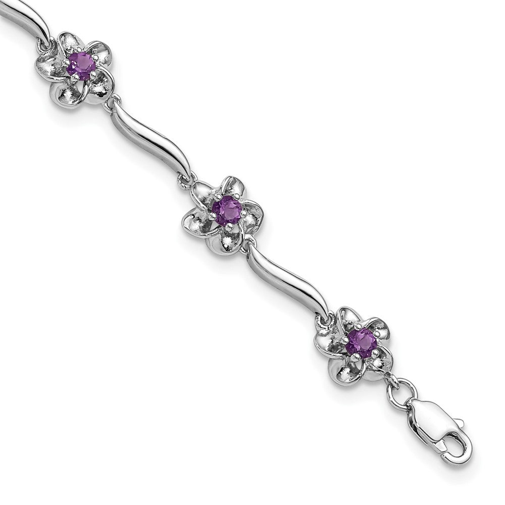 Sterling Silver Rhodium-plated Floral Amethyst Bracelet QX980AM
