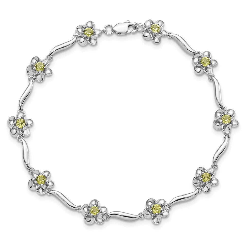 Sterling Silver Rhodium-plated Floral Peridot Bracelet QX982PE
