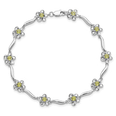 Sterling Silver Rhodium-plated Floral Peridot Bracelet QX982PE