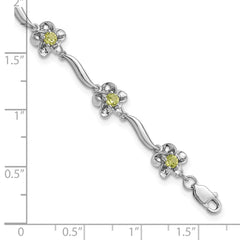 Sterling Silver Rhodium-plated Floral Peridot Bracelet QX982PE