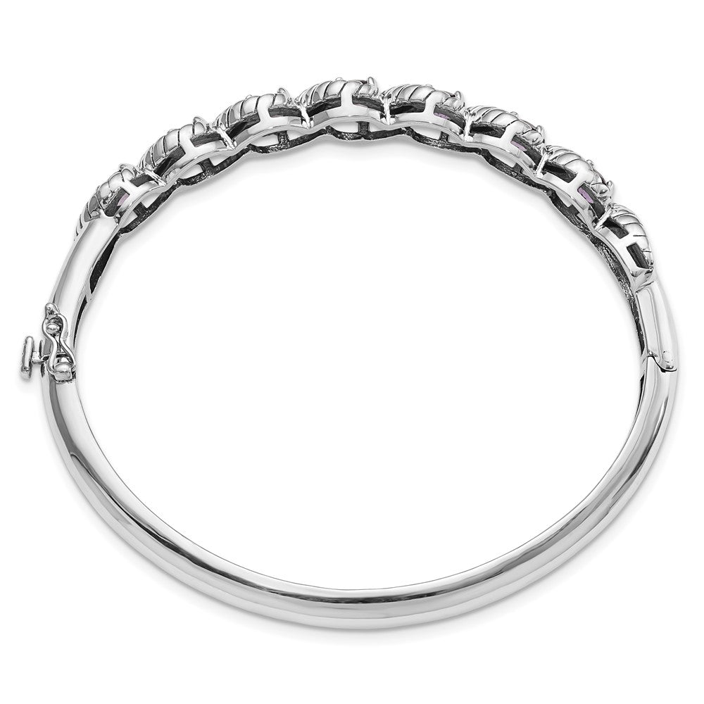 Sterling Silver Rhodium-plated Amethyst Hinged Bangle QX985AM
