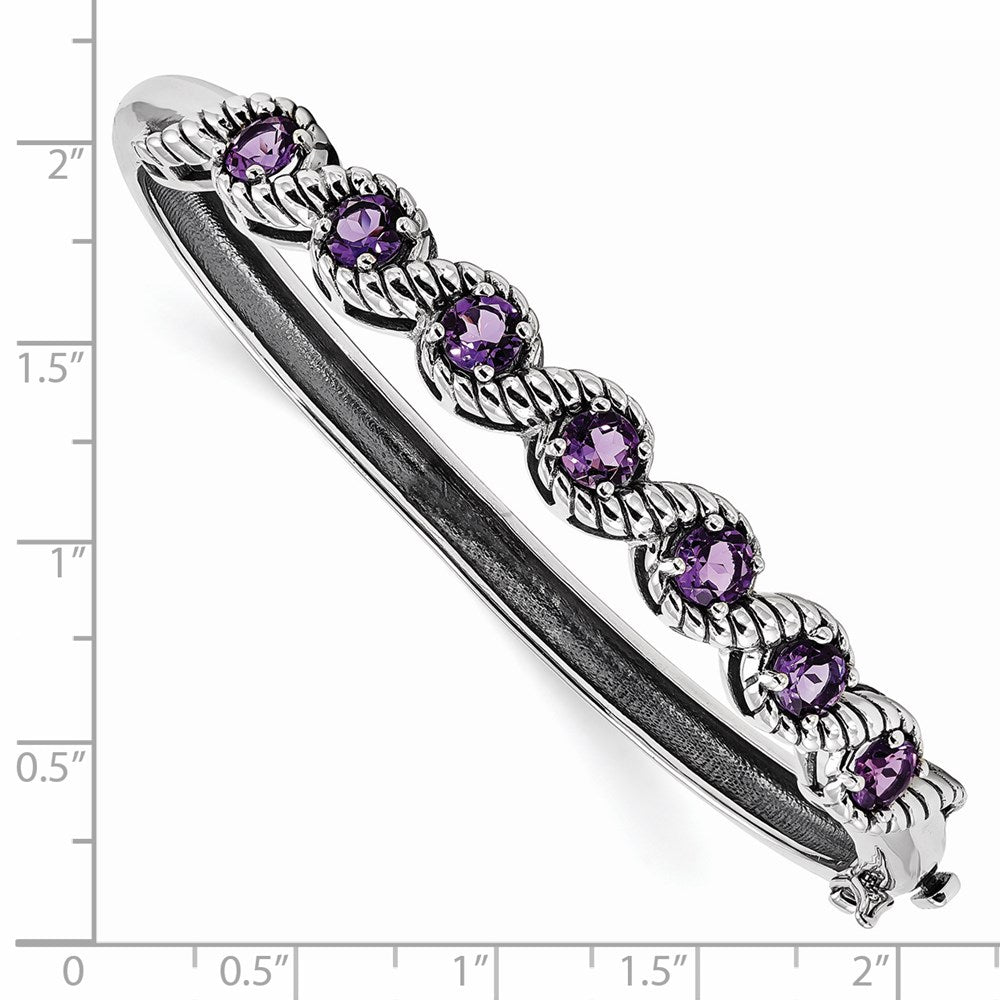 Sterling Silver Rhodium-plated Amethyst Hinged Bangle QX985AM