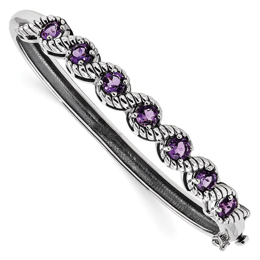 Sterling Silver Rhodium-plated Amethyst Hinged Bangle QX985AM