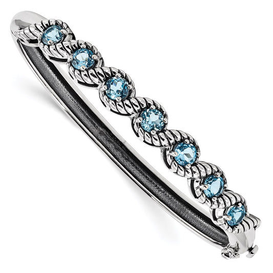 Sterling Silver Rhodium-plated Light Swiss Blue Topaz Hinged Bangle QX985BT