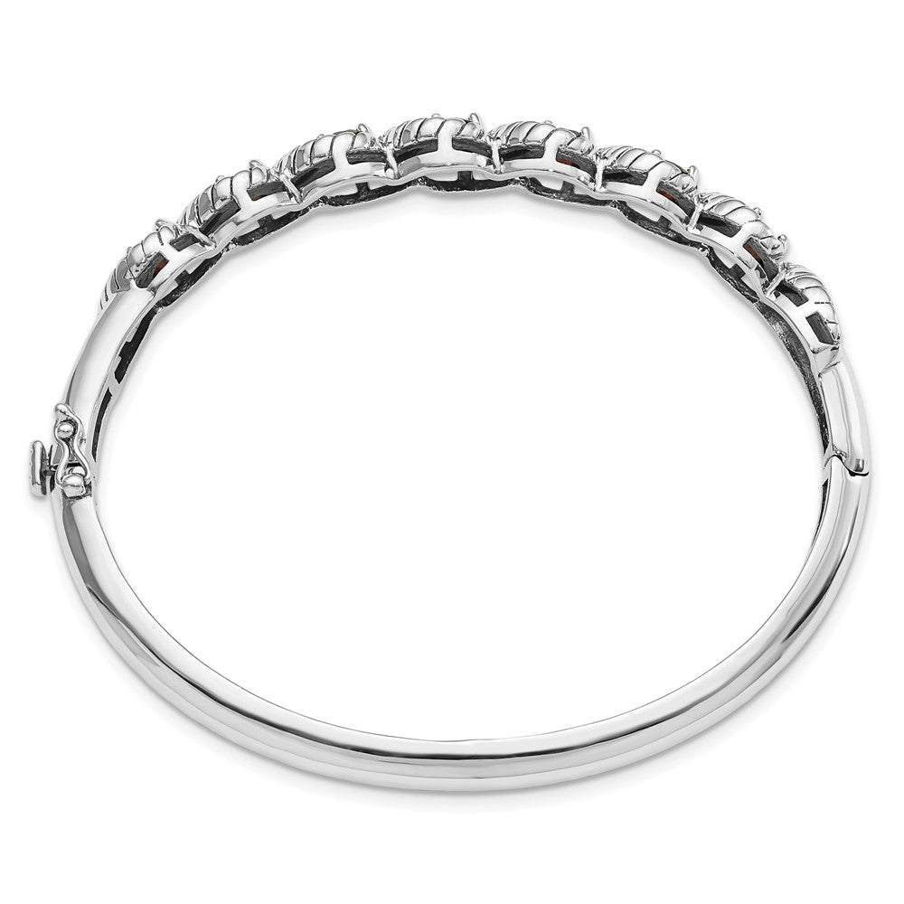 Sterling Silver Rhodium-plated Garnet Hinged Bangle QX985GA