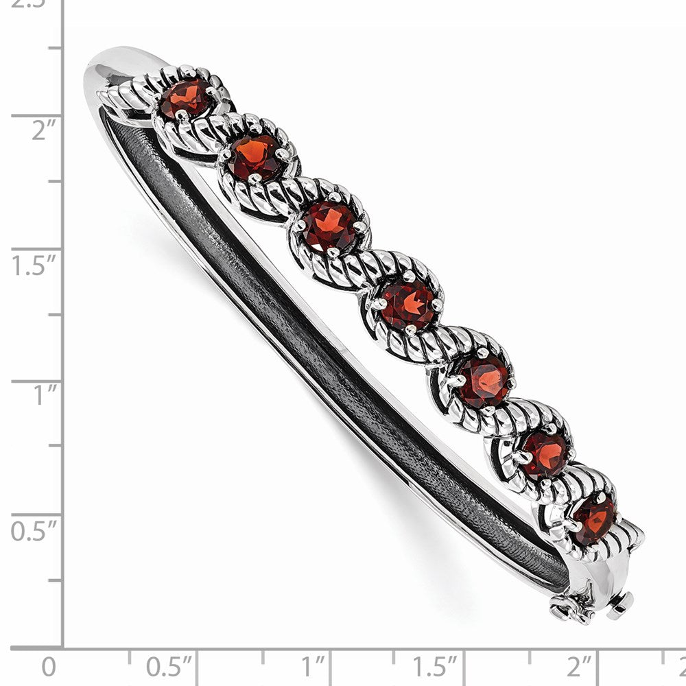 Sterling Silver Rhodium-plated Garnet Hinged Bangle QX985GA