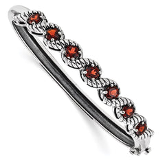 Sterling Silver Rhodium-plated Garnet Hinged Bangle QX985GA