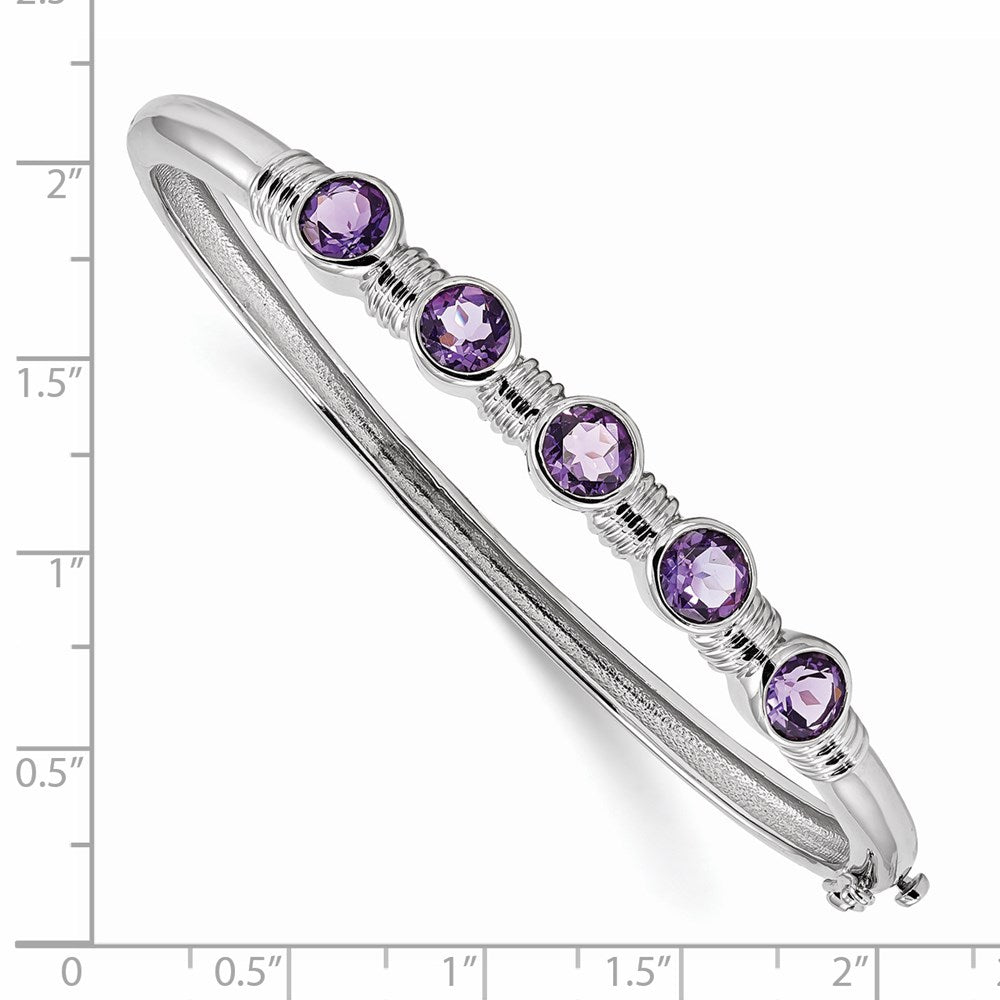 Sterling Silver Rhodium-plated Amethyst Hinged Bangle QX986AM