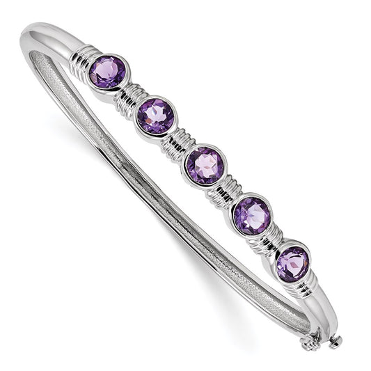 Sterling Silver Rhodium-plated Amethyst Hinged Bangle QX986AM