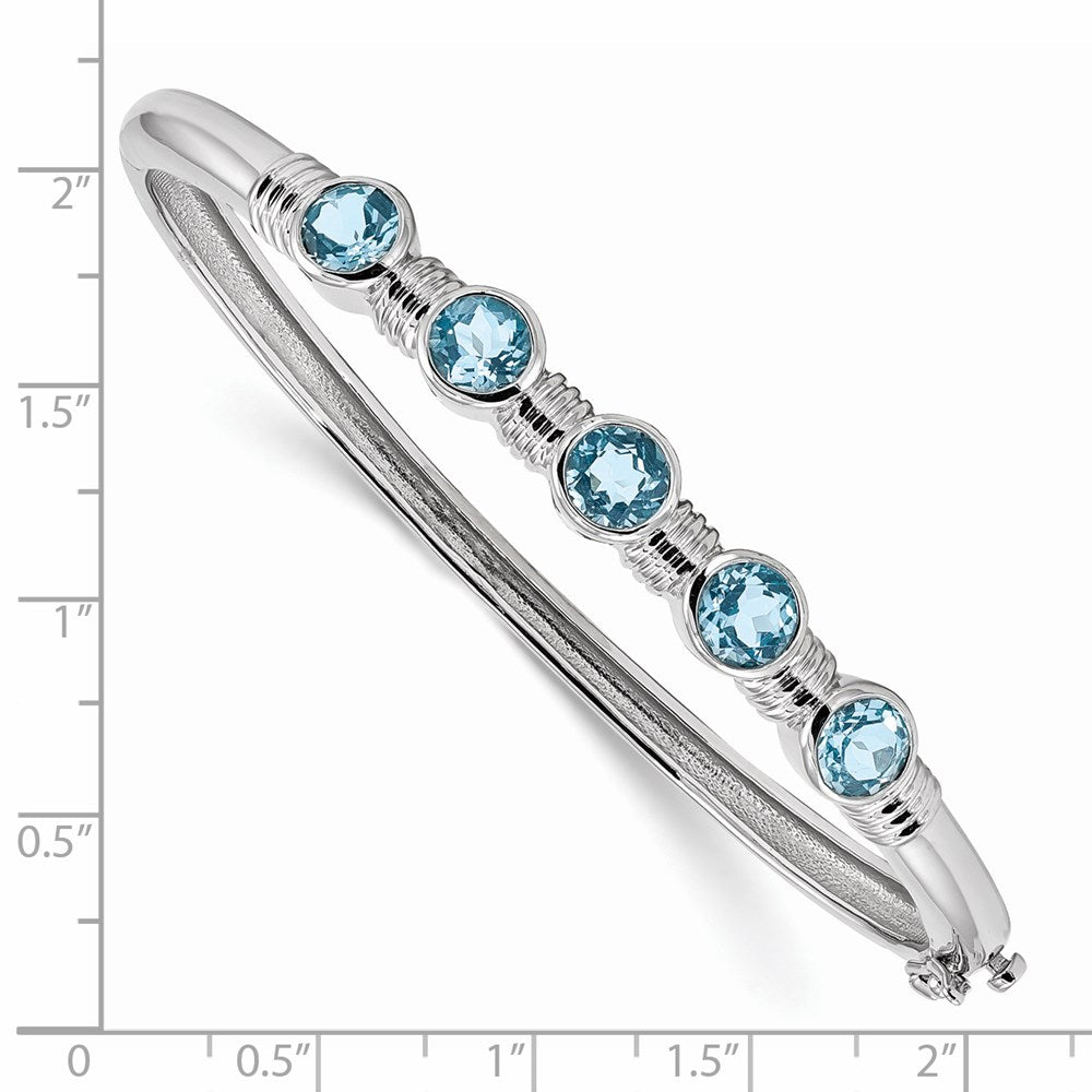 Sterling Silver Rhodium-plated Light Swiss Blue Topaz Hinged Bangle QX986BT
