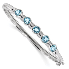 Sterling Silver Rhodium-plated Light Swiss Blue Topaz Hinged Bangle QX986BT