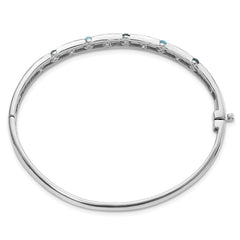 Sterling Silver Rhodium-plated Light Swiss/London Blue Topaz Hinged Bangle QX987BT