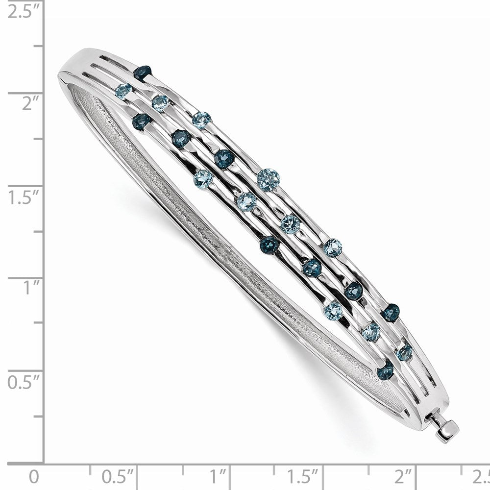 Sterling Silver Rhodium-plated Light Swiss/London Blue Topaz Hinged Bangle QX987BT