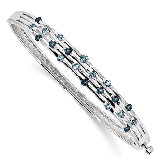 Sterling Silver Rhodium-plated Light Swiss/London Blue Topaz Hinged Bangle QX987BT