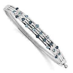 Sterling Silver Rhodium-plated Light Swiss/London Blue Topaz Hinged Bangle QX987BT