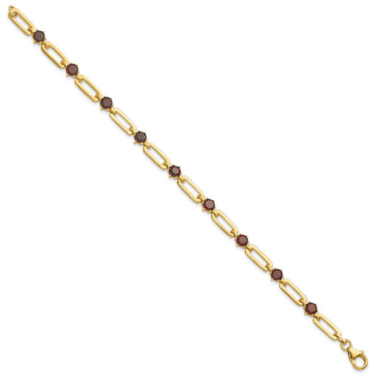 Sterling Silver Gold-tone 5mm 4.05GA Garnet Paperclip Chain Bracelet QX993GA
