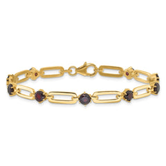 Sterling Silver Gold-tone 5mm 4.05GA Garnet Paperclip Chain Bracelet QX993GA