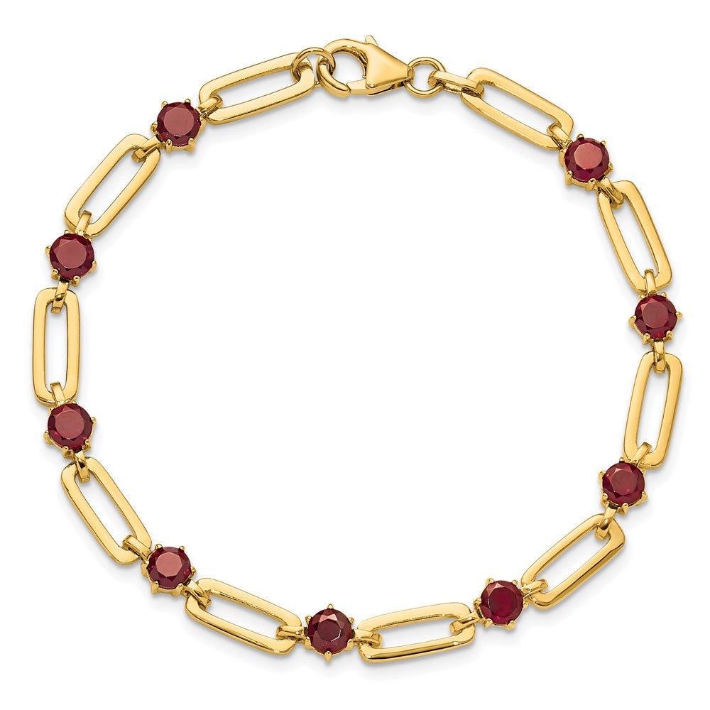 Sterling Silver Gold-tone 5mm 4.05GA Garnet Paperclip Chain Bracelet QX993GA
